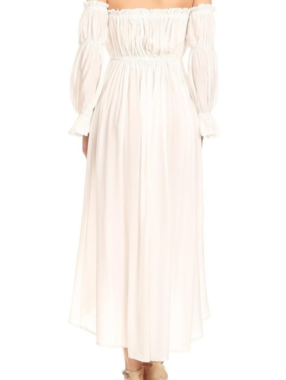 White Bohemian Maxi Dress with Ruching and Tie Detail - Picture 2 of 9
